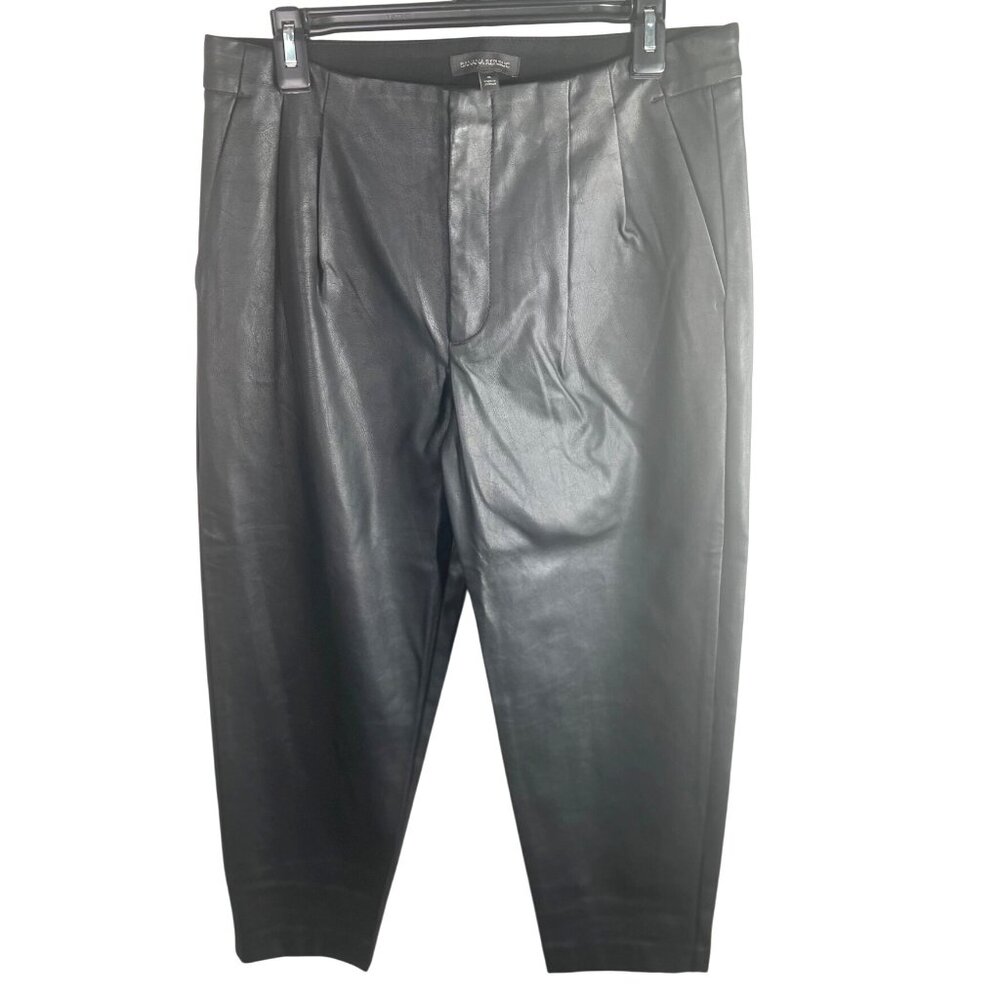 Banana Republic Womens Black Vegan Leather Tapered Leg Ankle Pants Pleated 8 - Picture 14 of 15